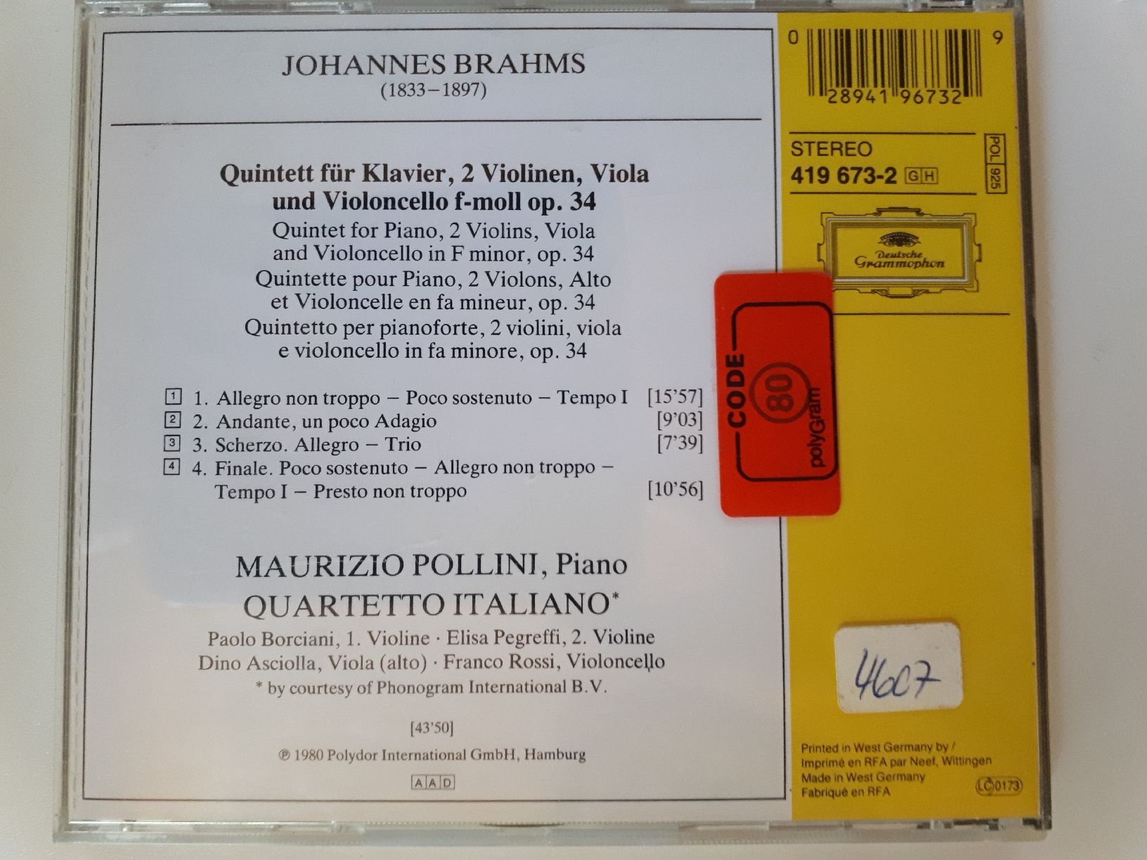 CD: Brahms: Klavierquintett Op. 34 – Usato da Dietikon venduto da Buchantiqdietikon 1