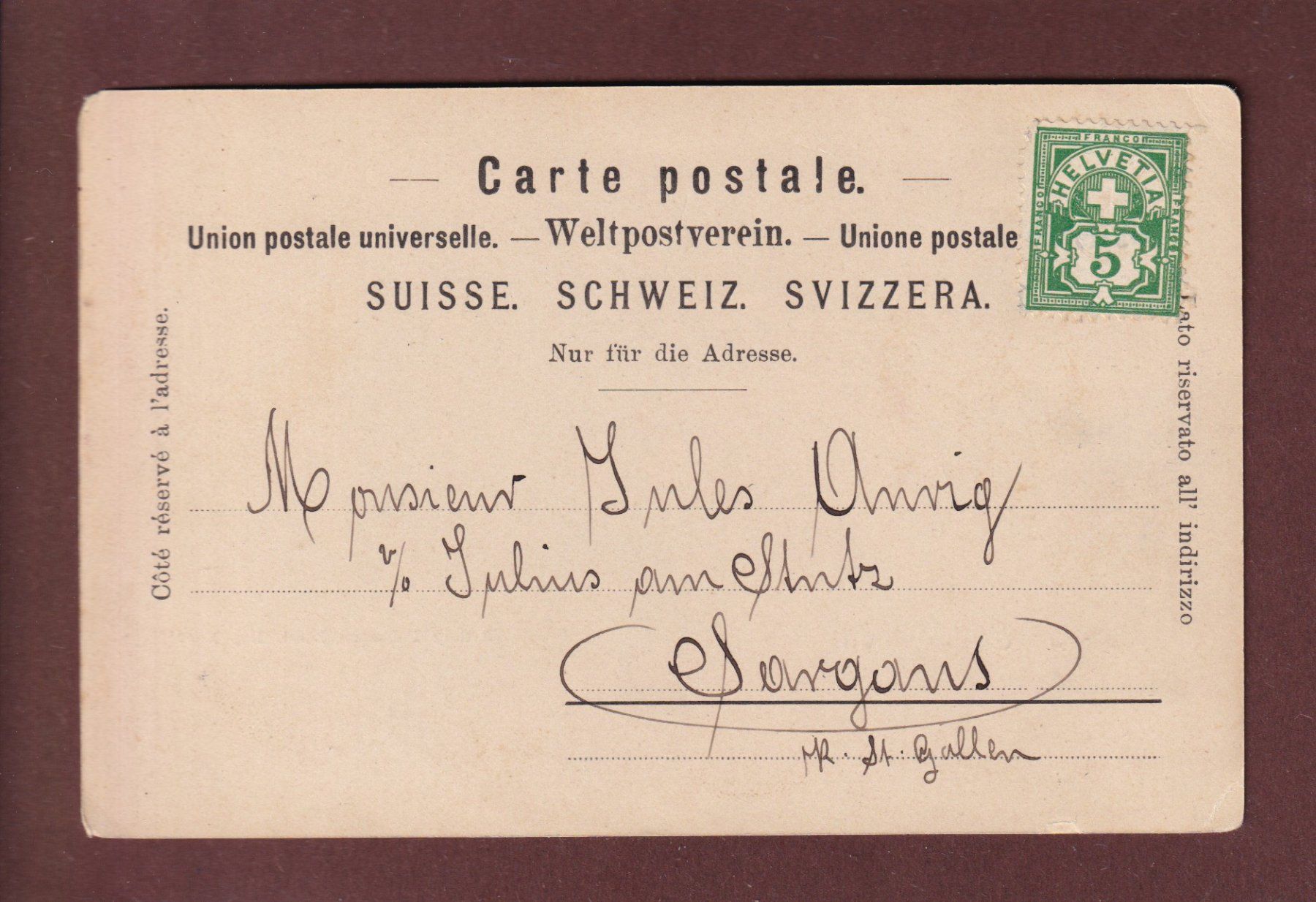 Cartoline postali: Gruss aus ST. GALLEN - 1902 – Usato da Pully venduto da nicecards 1