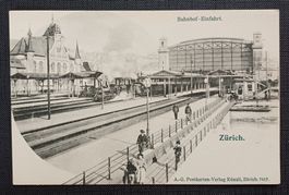 AK Bahnhof Einfahrt ZÜRICH um 1900 EISENBAHN belebt