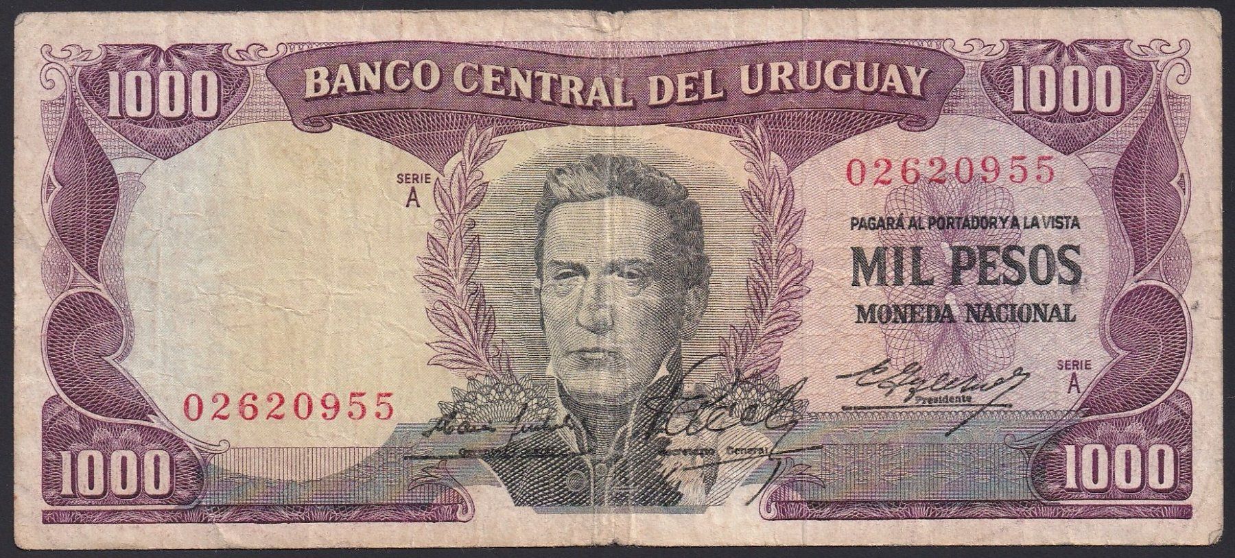 Banknoten: Uruguay 1000 Pesos 1967 – Gebraucht aus Brugg AG von banknoten_muesli