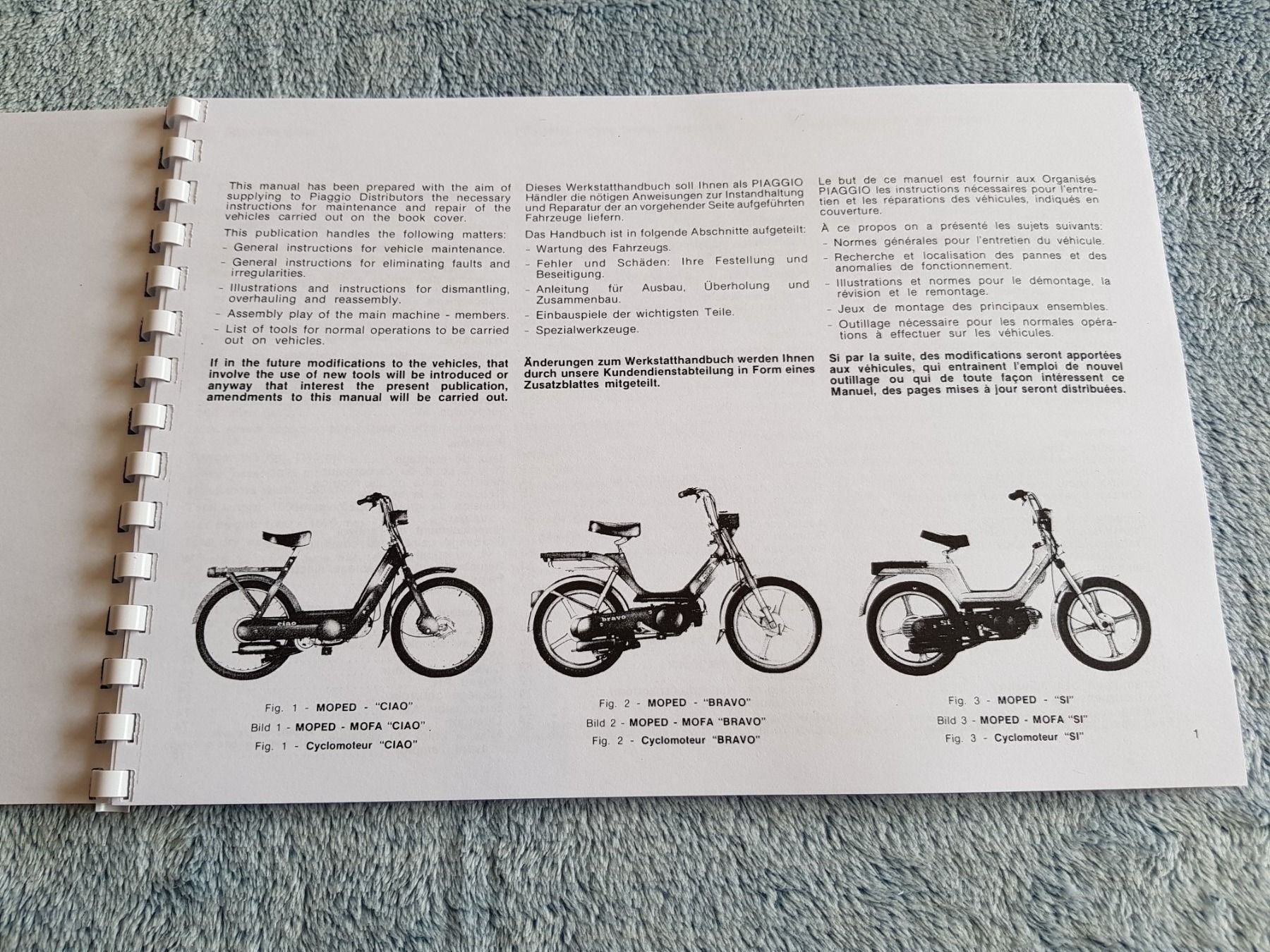 Piaggio Parti ricambio per ciclomotori: Handbuch Piaggio Ciao Bravo Si ENG DE FR – Usato da Schlatt TG venduto da Pfusi3 1