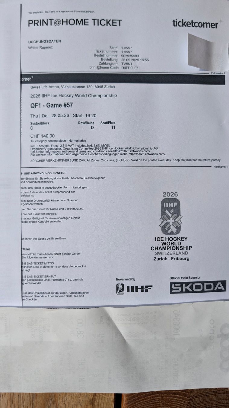 Biglietti: Icehockey Ticket FIN - CZE – Usato da Zürich venduto da Walti04