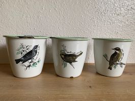 Shabby chic Emaille Töpfe Vögel
