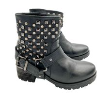 Albano Bottes Motard Cuir Noir Clous Strass 37