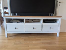 TV-Möbel HEMNES weiss gebeizt/hellbraun 148x47x57 cm