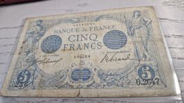 Banque de France 5 Francs Banknote Vintage Sammlerstueck