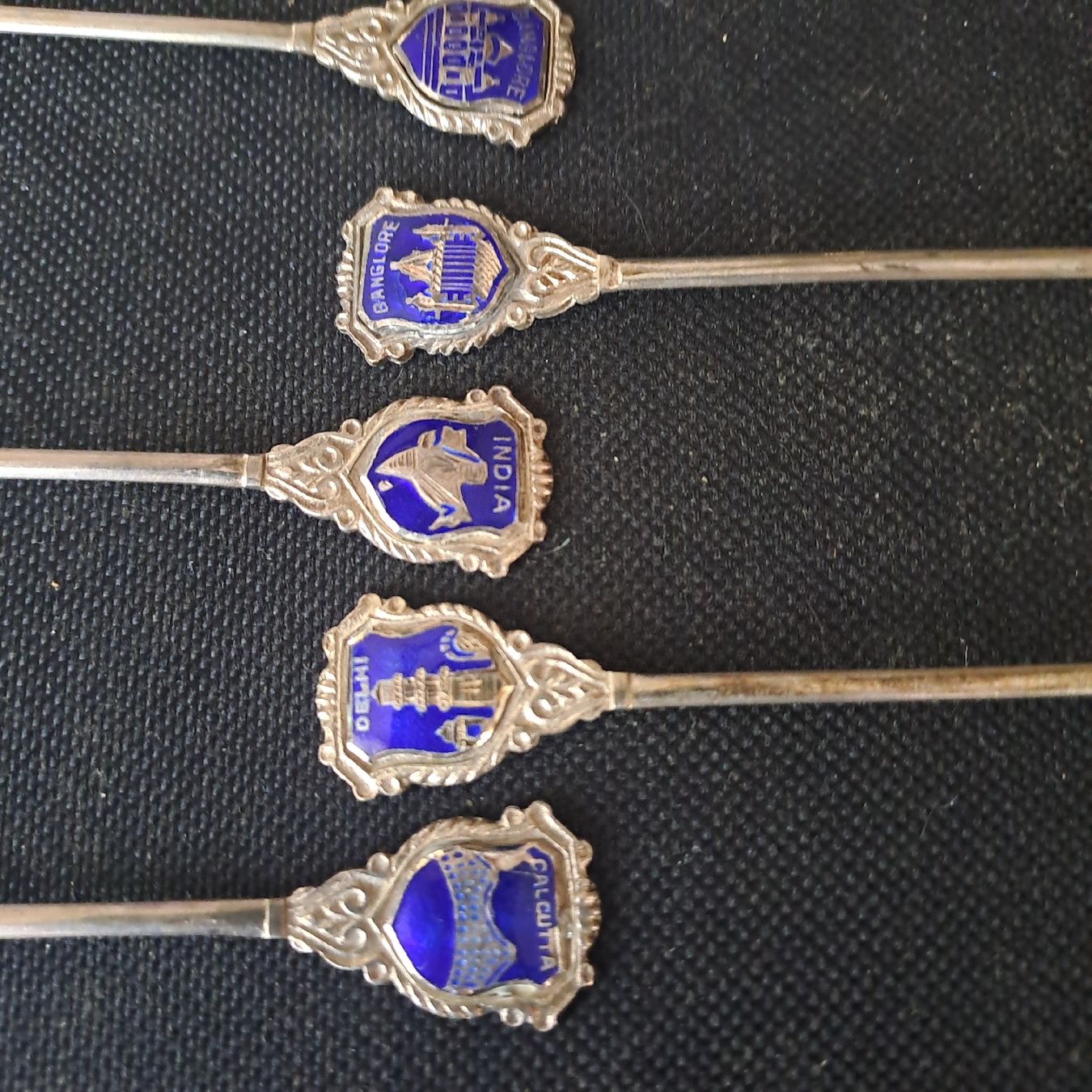 Cucchiai: 9 India Sterling Silver 925 Klein Löffel  mit Email – Usato da Adliswil venduto da globill 1