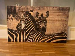 Grosses Zebra-Wandbild aus Echtholz  Grossformatiges Wandbil