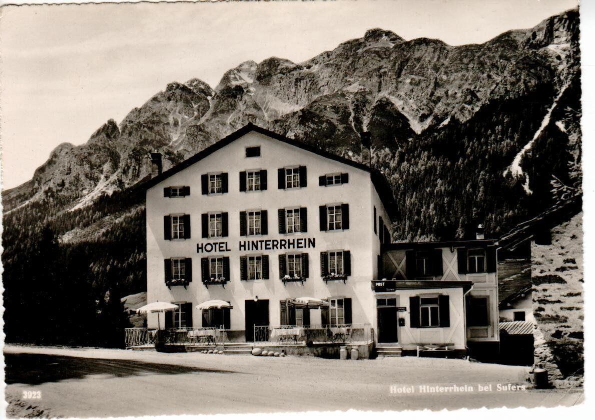 Cartoline postali: Hotel Hinterrhein bei Sufers ( Eckbug u.r.) – Usato da Wolhusen venduto da Curver9