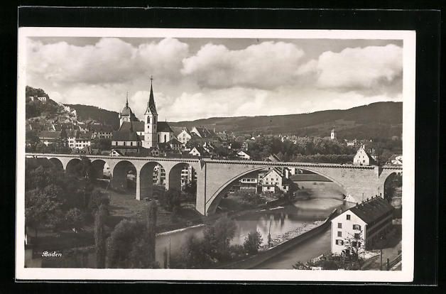 Cartoline postali: AK Baden, Panorama mit Brücke – Usato da Berlin venduto da bartko-reher