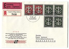 Express-R-Brief Schweizer Spende 3.III.1945 Genf mit W19+W20