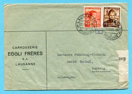 Zensurbrief von Lausanne nach Bamberg 1941 - Abs: Eggli