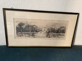 Vintage Framed Print, City Park Scene, Ready to Hang!