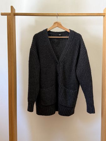 UNIQLO Oversized Strickjacke Gr. M – Dunkelgrau / Wolle