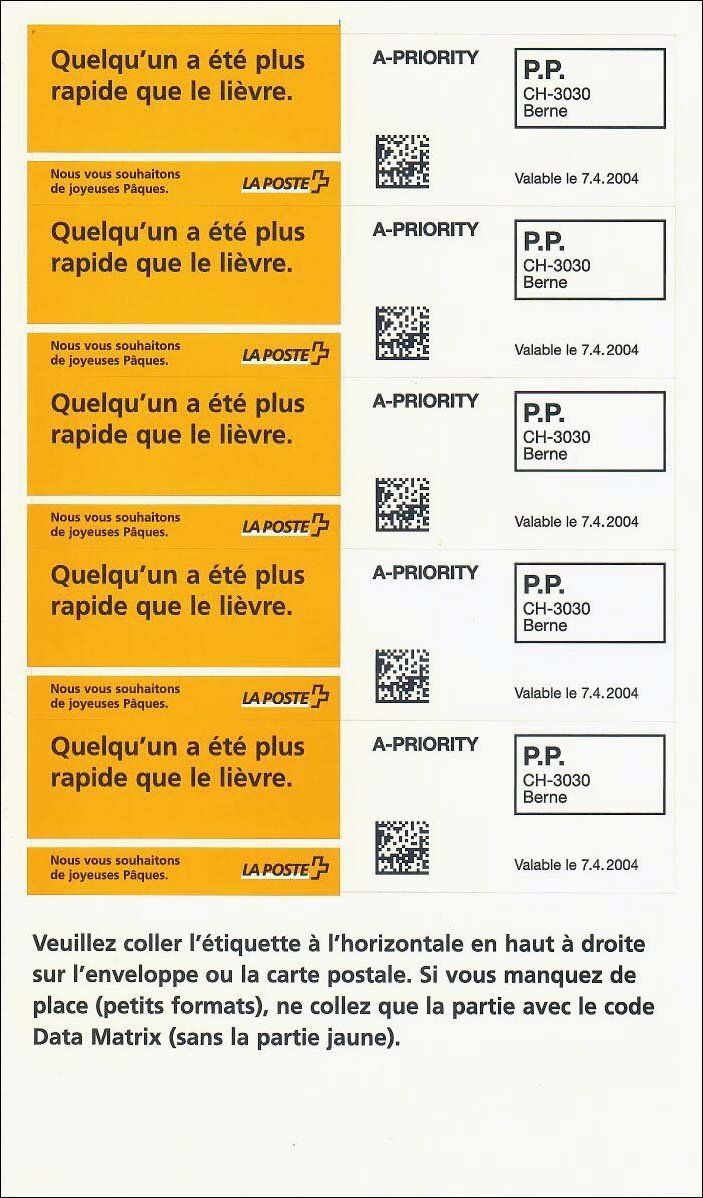 Tutti i francobolli: PP Aktions - Etiketten "Ostern" französisch – Nuovo (secondo la descrizione) da Heerbrugg venduto da Swissphila