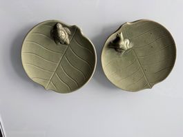 2 Schöne Keramik-Schälchen mit Schildkröte und Frosch
