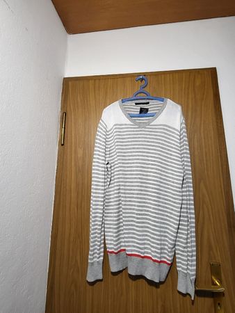 Pull coton Calvin Klein XXL rayé gris/blanc -