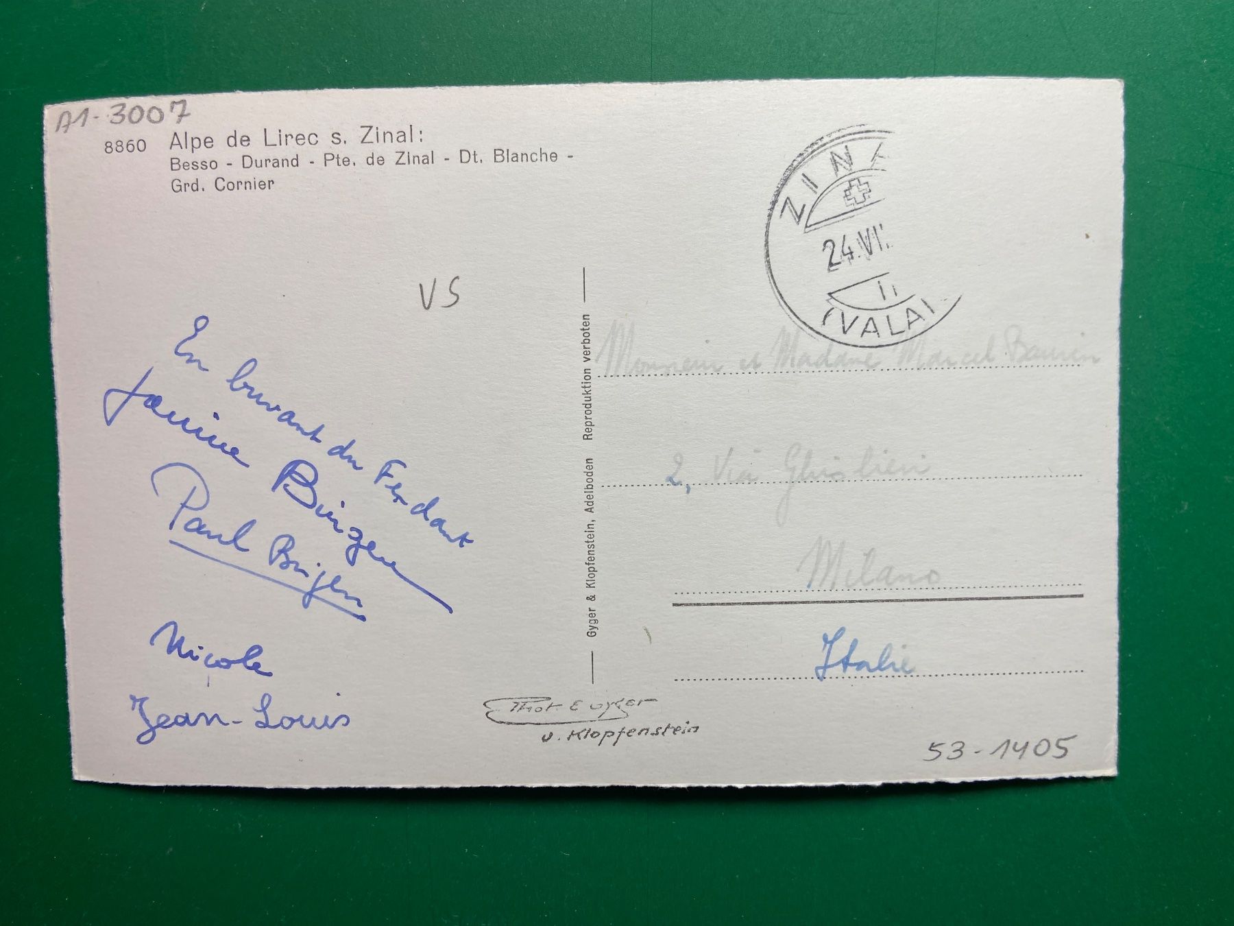 Cartoline postali: Alpe de Lirec sur Zinal – Usato da Steg VS venduto da _vinci_ 1