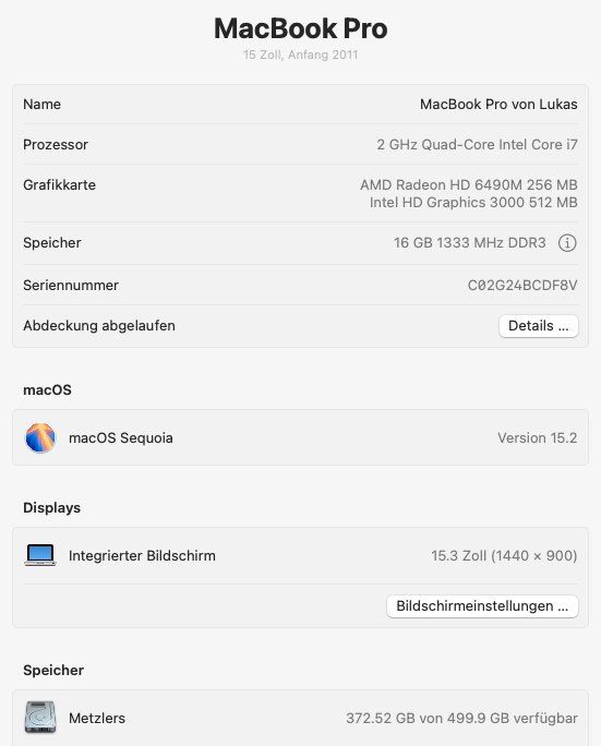 Apple Notebook: MacBook Pro 15 Zoll, anfangs 2011 – Usato da Appenzell Meistersrüte venduto da Brendianer 5