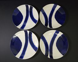 4er Set Maisons du Monde Dessert Teller Steingut Beige Blau
