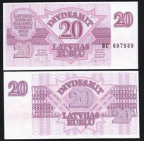 Lettland 20 Rublu UNC 1992