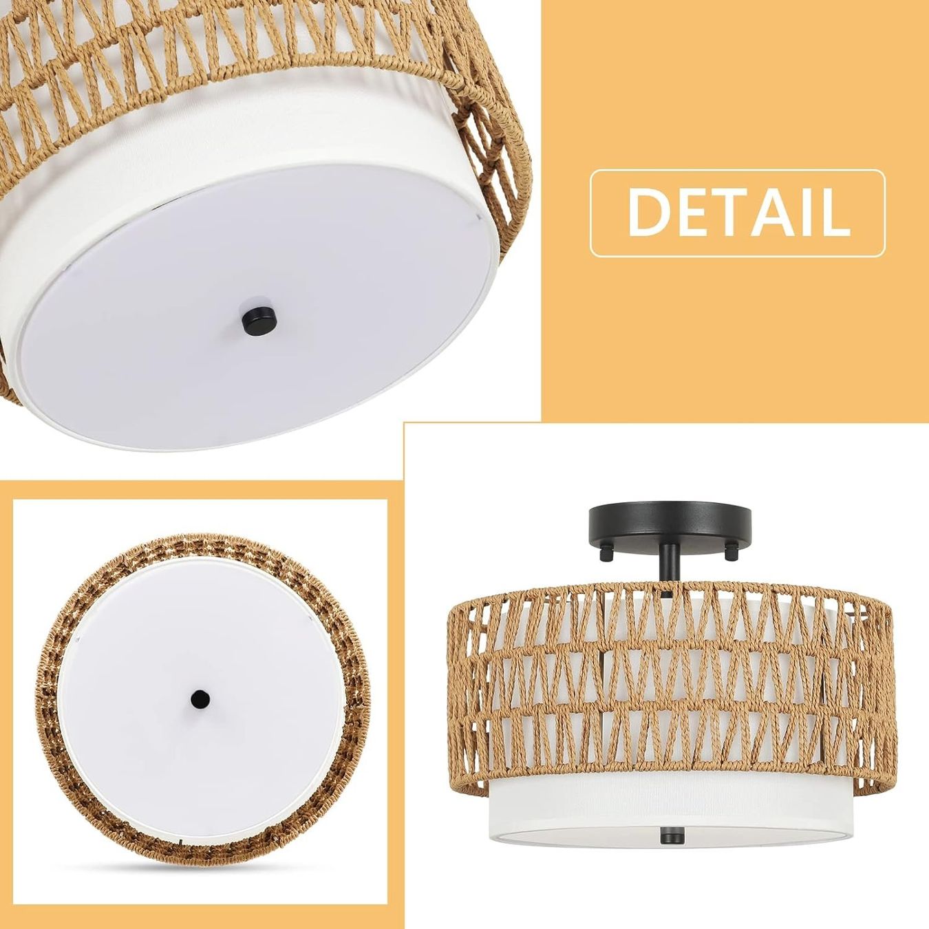 Lampadari & plafoniere: Deckenlampe Deckenleuchte Rattan Leinenschirm E27 rustikal – Nuovo e nell'imballaggio originale da Herisau venduto da Serenco 5