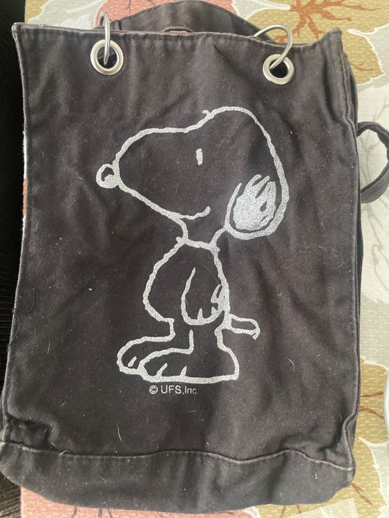 Borsa Shopper In Cotone Snoopy Cuore – 42x42 Cm, Tote Bag Originale A Righe Bianche E Nere, Lavabile
