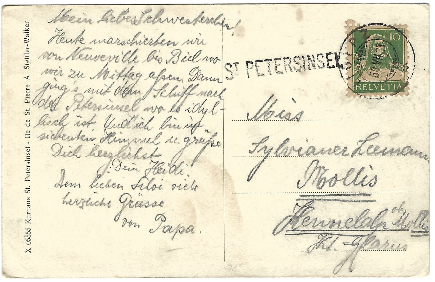 Tutti i francobolli: Stabstempel ST PETERSINSEL auf Ansichtskarte – Usato da Fislisbach venduto da Zigzag12