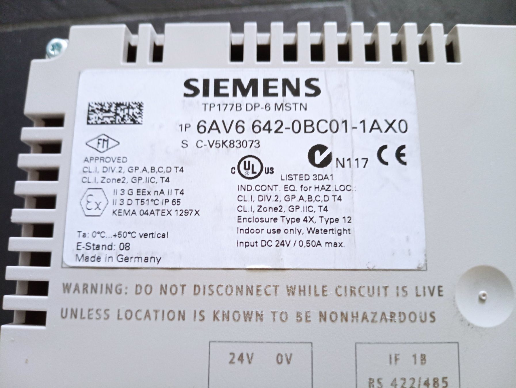Siemens Componenti elettronici: Siemens SIMATIC Touchpanel TP 177B DP / 6AV6642-0BC01-1AX0 – Usato da Ufhusen venduto da HKSC 2