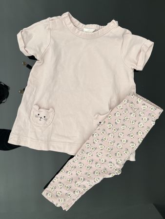 Ensemble H&M bébé fille, taille 68, motif chat et fleurs