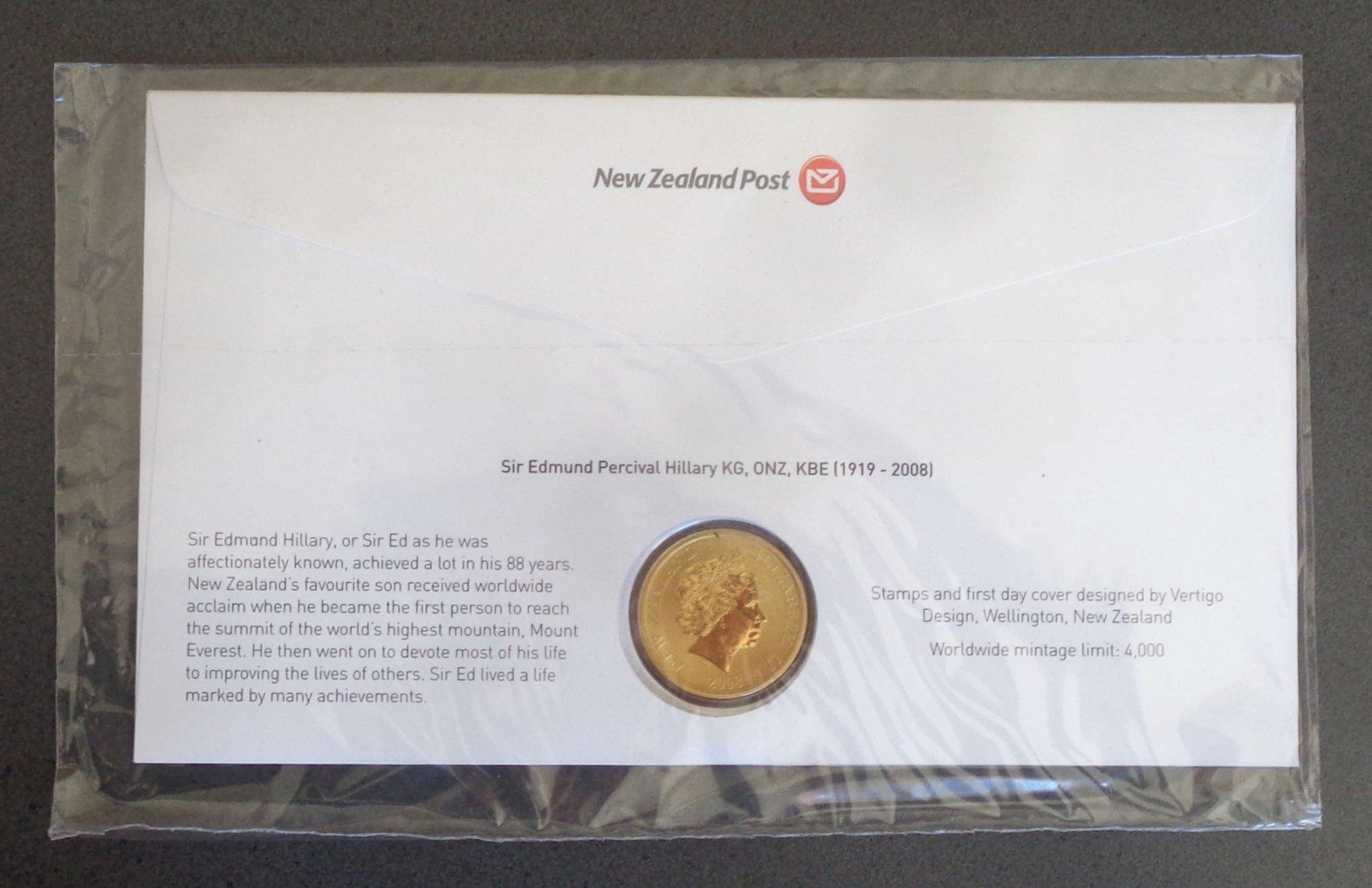 Alle Briefmarken: NEW ZEALAND 2008: Enveloppe numismatique Sir E P Hillary – Neu und originalverpackt aus Le Locle von timbrettino 1