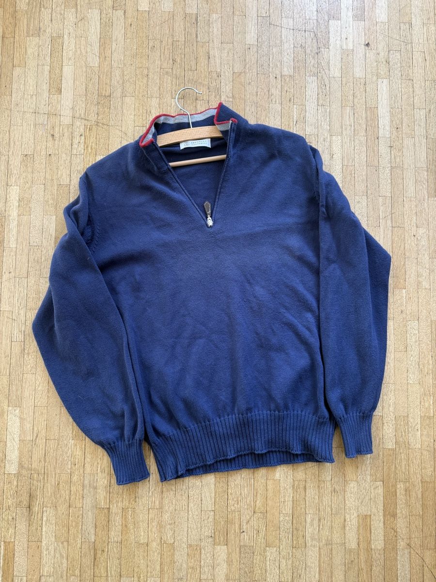 Brunello Cucinelli Maglioni & Felpe: Brunello Cucinelli Navy Quarter Zip – Usato da Genève venduto da SG_73