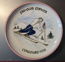 Assiette céramique Ski-Club Cernier, 1953, poterie Clerc