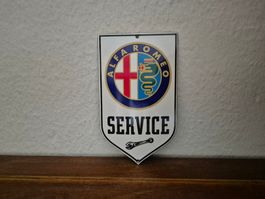 Emailschild Alfa Romeo Service Werkstatt Logo Emaille Schild