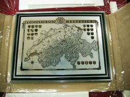 Landkarte Schweiz zum 700-jährigen, Metall, gerahmt u.Glas