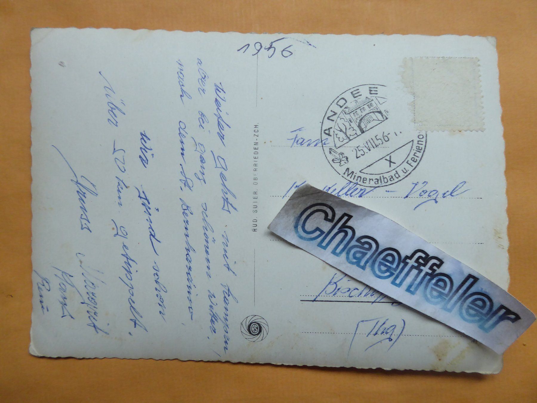Ansichtskarten: 2754  Andeer  1956 – Gebraucht aus Zürich von Chaeffeler 1