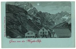 Gruss von der Meglis-Alp, Mondscheinkarte, um 1900