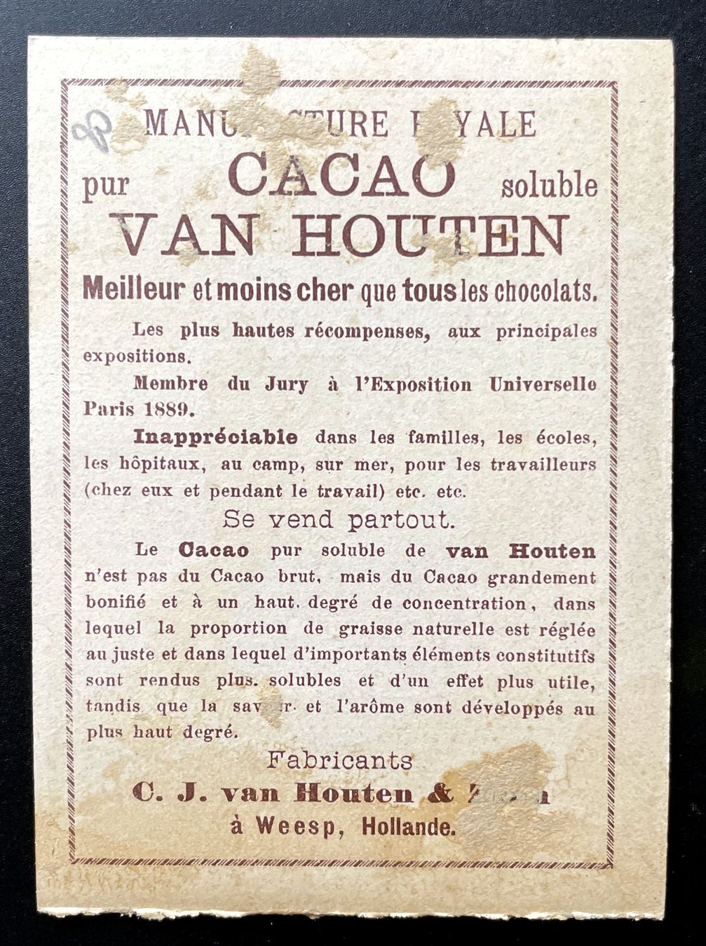 Arts picturaux & lithographies: Chocolat Van Houten - Altes Chromobild – D'occasion à Savagnier par Ne2065 2