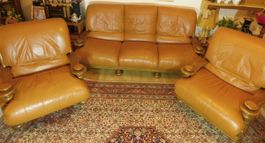 Ledersofa mit 2 Sesseln - Cognacfarben 1950 / 60er
