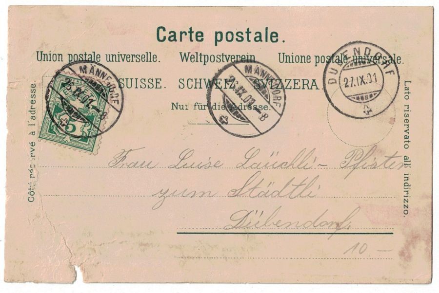 Ansichtskarten: Gruss aus Maennedorf, gelaufen 1901 – Gebraucht aus Frauenfeld von POML 1