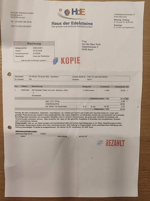 Pietre preziose: Türkis Schmuckstein – Nuovo e nell'imballaggio originale da Ibach venduto da silberli01 1