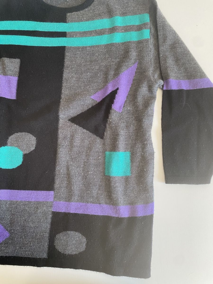 Pulls & Sweat-shirts: Retro Pullover 80er geometrisch schwarz grau lila türkis – D'occasion à lommis par inf_thv8 2