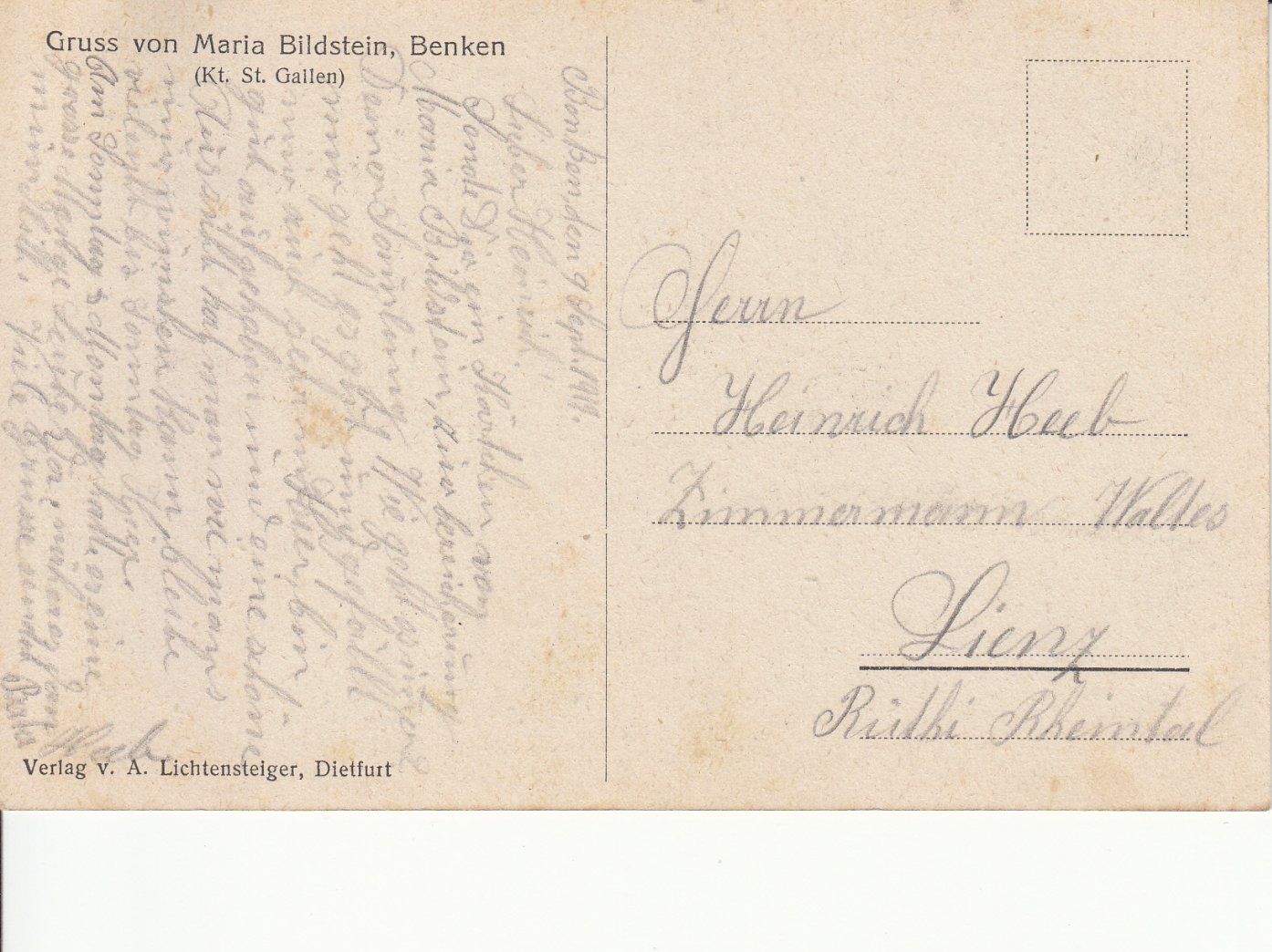 Cartoline postali: Benken Stationenweg 1919 – Usato da Bürglen TG venduto da StampGraf 1