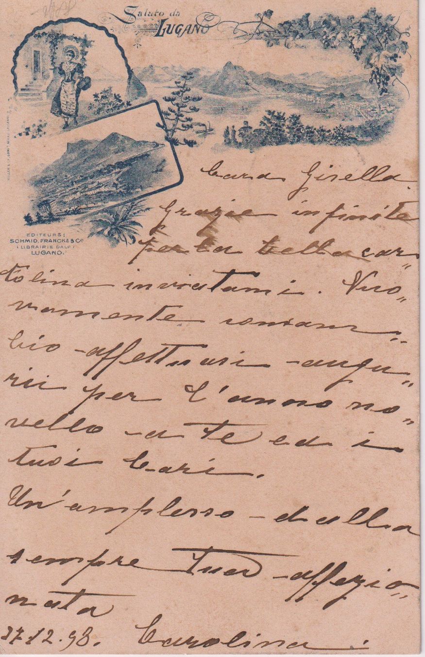 Cartoline postali: AK Litho Saluto da Lugano, 1898, rara. – Usato da Riva San Vitale venduto da MAR-NAPO
