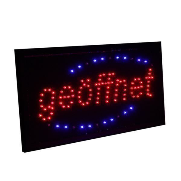 LED Open Schild Für Geschäfte – Programmierbar, 64 Farbkombis, 8x19 Zoll, Mit Flimmer- & Laufeffekt
