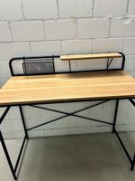 Modern Wooden Desk with Shelf & Mesh Holder