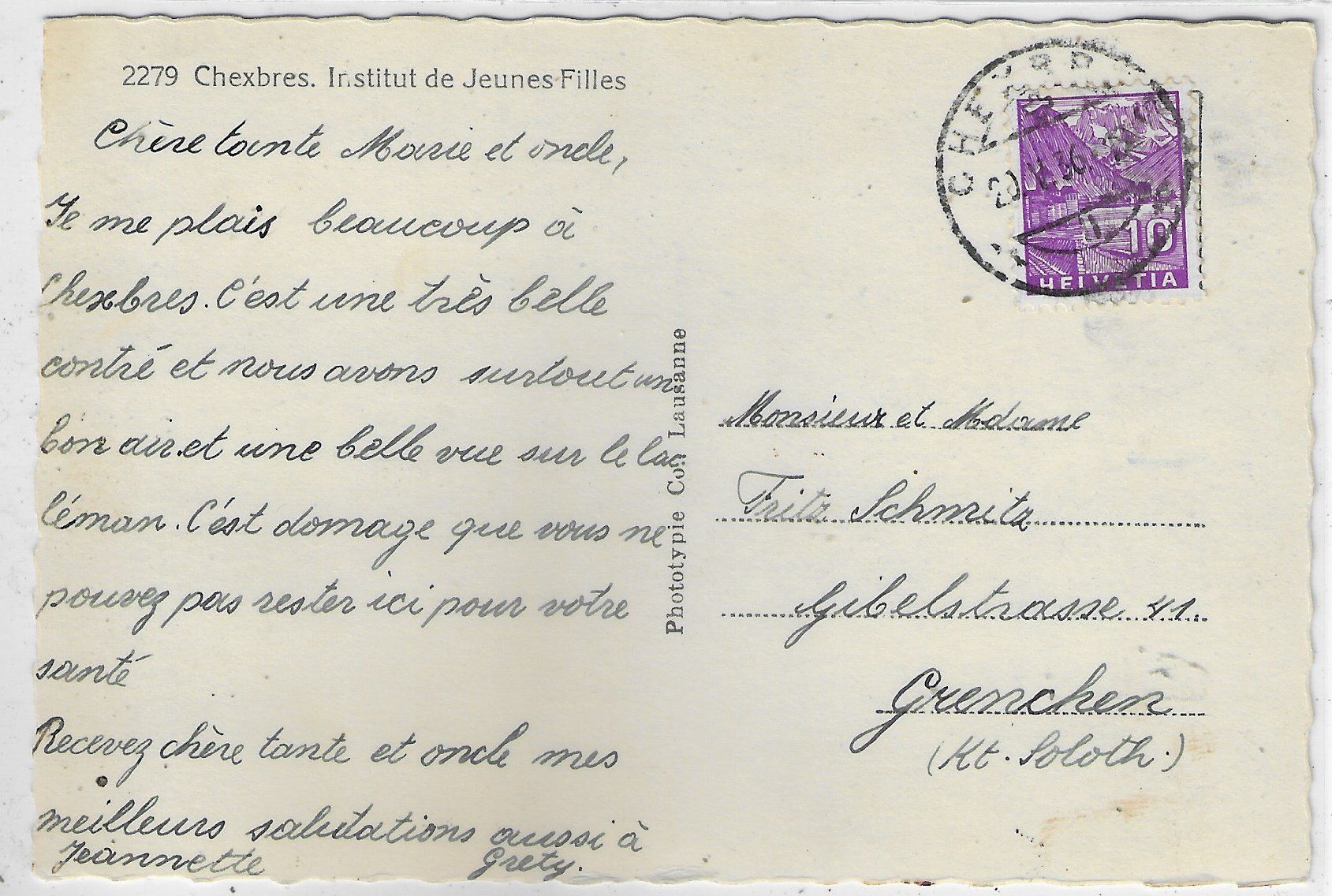 Cartoline postali: Chexbres - Institut de Jeunes Filles – Usato da Ettingen venduto da Kartenplanet 1