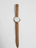 Damenuhr New Classic goldfarben braunes Lederarmband