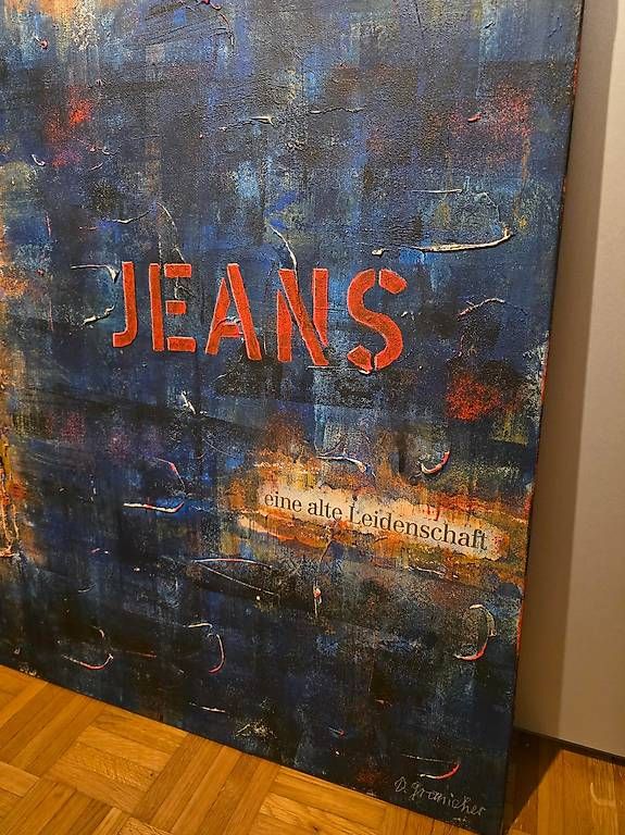 Dipinti: ACRYLBILD MIT JEANSTEILEN EINGEARBEITET – Nuovo (secondo la descrizione) da Zollikerberg venduto da Doris11362 1
