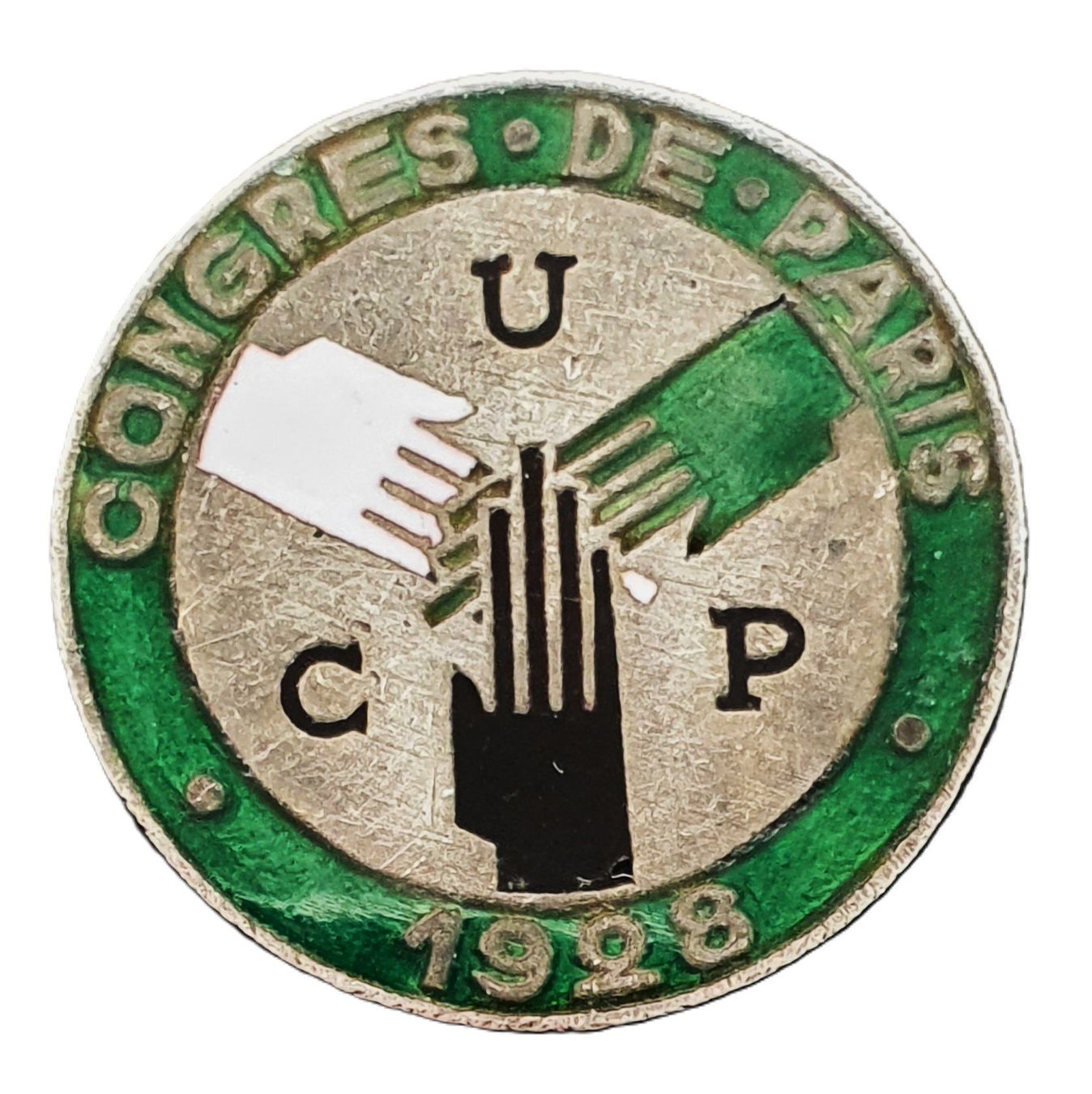 Bottoni: V061 - Alter Reversknopf Congres de PARIS 1928 – Usato da Reinach BL venduto da Boston-Verkauf